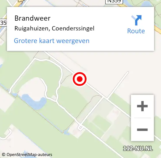 Locatie op kaart van de 112 melding: Brandweer Ruigahuizen, Coenderssingel op 14 december 2017 13:56