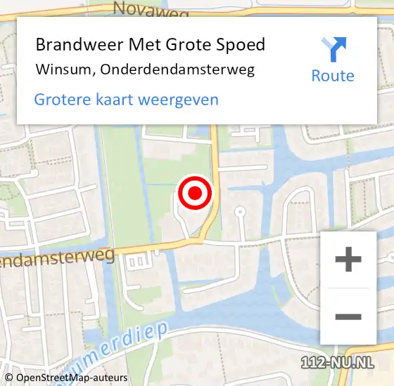 Locatie op kaart van de 112 melding: Brandweer Met Grote Spoed Naar Winsum, Onderdendamsterweg op 14 december 2017 13:56