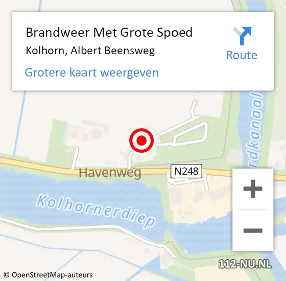 Locatie op kaart van de 112 melding: Brandweer Met Grote Spoed Naar Kolhorn, Albert Beensweg op 9 februari 2014 23:43
