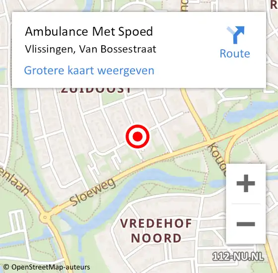 Locatie op kaart van de 112 melding: Ambulance Met Spoed Naar Vlissingen, Van Bossestraat op 14 december 2017 14:29