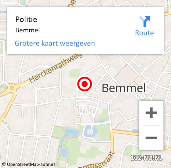 Locatie op kaart van de 112 melding: Politie Bemmel op 14 december 2017 15:31