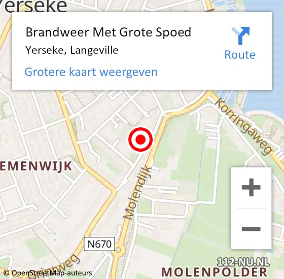 Locatie op kaart van de 112 melding: Brandweer Met Grote Spoed Naar Yerseke, Langeville op 14 december 2017 16:31