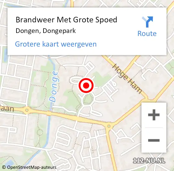 Locatie op kaart van de 112 melding: Brandweer Met Grote Spoed Naar Dongen, Dongepark op 14 december 2017 16:40