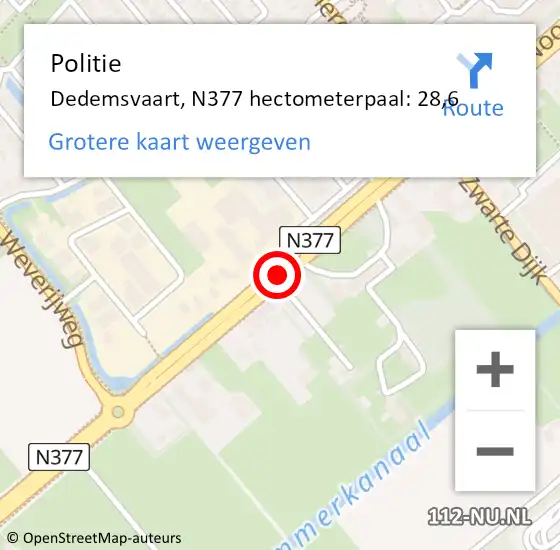 Locatie op kaart van de 112 melding: Politie Dedemsvaart, N377 hectometerpaal: 28,6 op 14 december 2017 17:08