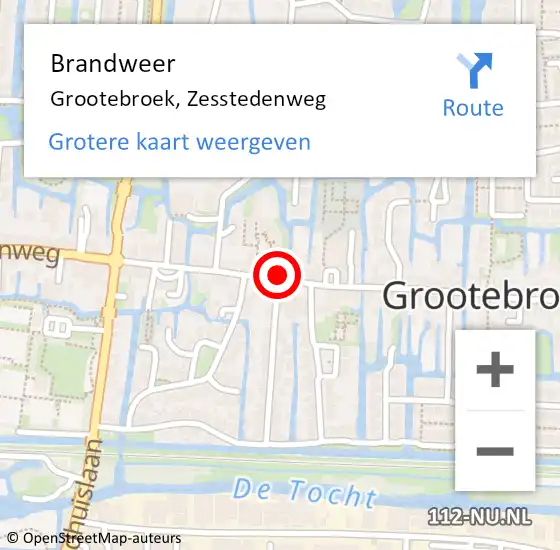 Locatie op kaart van de 112 melding: Brandweer Grootebroek, Zesstedenweg op 14 december 2017 17:30