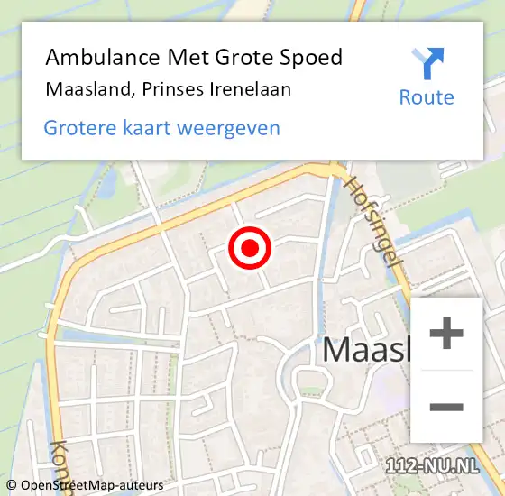 Locatie op kaart van de 112 melding: Ambulance Met Grote Spoed Naar Maasland, Prinses Irenelaan op 14 december 2017 18:47