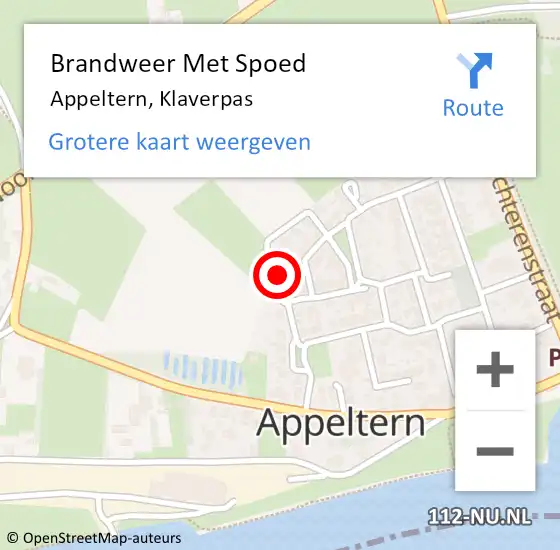 Locatie op kaart van de 112 melding: Brandweer Met Spoed Naar Appeltern, Klaverpas op 14 december 2017 20:52