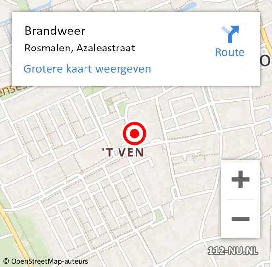 Locatie op kaart van de 112 melding: Brandweer Rosmalen, Azaleastraat op 10 februari 2014 02:03