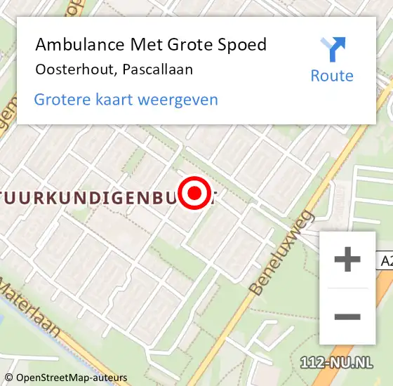 Locatie op kaart van de 112 melding: Ambulance Met Grote Spoed Naar Oosterhout, Pascallaan op 15 december 2017 00:32