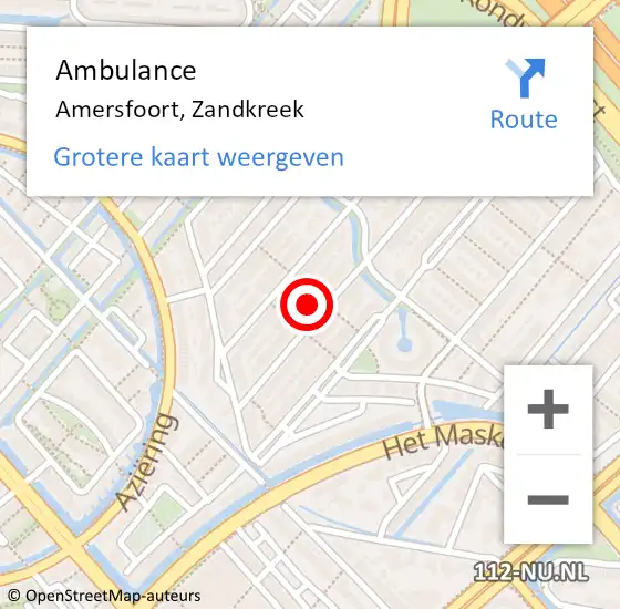 Locatie op kaart van de 112 melding: Ambulance Amersfoort, Zandkreek op 15 december 2017 02:36