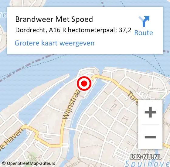 Locatie op kaart van de 112 melding: Brandweer Met Spoed Naar Dordrecht, A16 R hectometerpaal: 37,2 op 15 december 2017 06:39