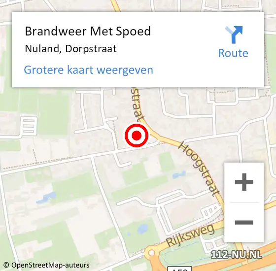 Locatie op kaart van de 112 melding: Brandweer Met Spoed Naar Nuland, Dorpstraat op 15 december 2017 07:07