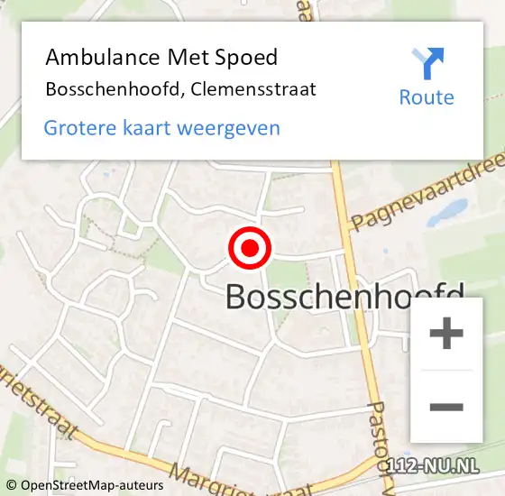 Locatie op kaart van de 112 melding: Ambulance Met Spoed Naar Bosschenhoofd, Clemensstraat op 15 december 2017 07:14