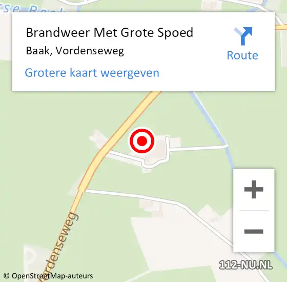 Locatie op kaart van de 112 melding: Brandweer Met Grote Spoed Naar Baak, Vordenseweg op 15 december 2017 08:55