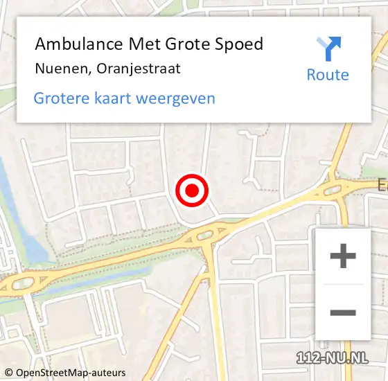 Locatie op kaart van de 112 melding: Ambulance Met Grote Spoed Naar Nuenen, Oranjestraat op 15 december 2017 09:33