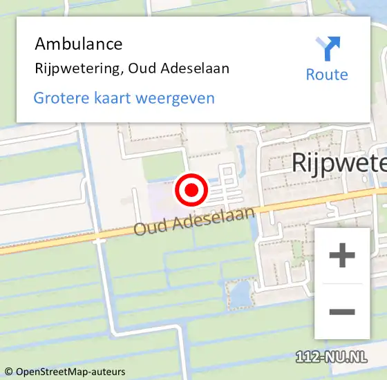 Locatie op kaart van de 112 melding: Ambulance Rijpwetering, Oud Adeselaan op 15 december 2017 10:06