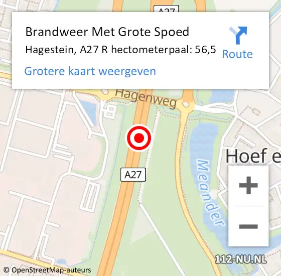Locatie op kaart van de 112 melding: Brandweer Met Grote Spoed Naar Hagestein, A27 R hectometerpaal: 55,4 op 15 december 2017 10:36