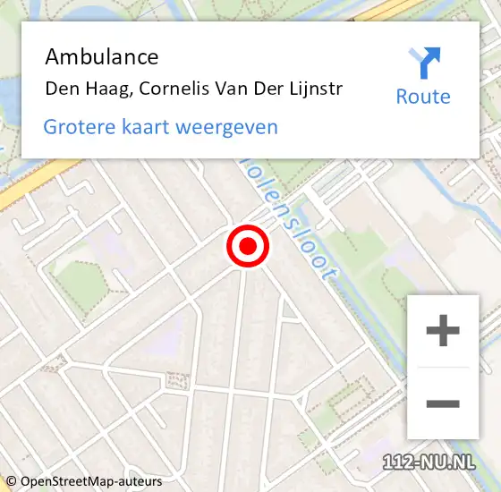 Locatie op kaart van de 112 melding: Ambulance Den Haag, Cornelis Van Der Lijnstr op 15 december 2017 11:22