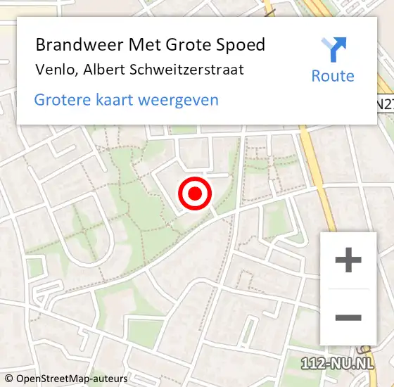 Locatie op kaart van de 112 melding: Brandweer Met Grote Spoed Naar Venlo, Albert Schweitzerstraat op 15 december 2017 12:09