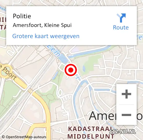 Locatie op kaart van de 112 melding: Politie Amersfoort, Kleine Spui op 15 december 2017 12:57