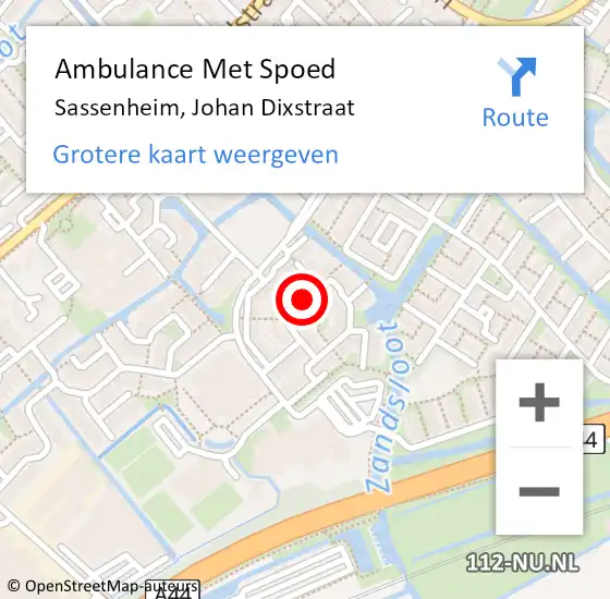 Locatie op kaart van de 112 melding: Ambulance Met Spoed Naar Sassenheim, Johan Dixstraat op 15 december 2017 13:03