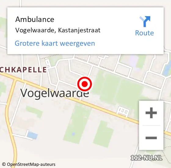 Locatie op kaart van de 112 melding: Ambulance Vogelwaarde, Kastanjestraat op 15 december 2017 13:04