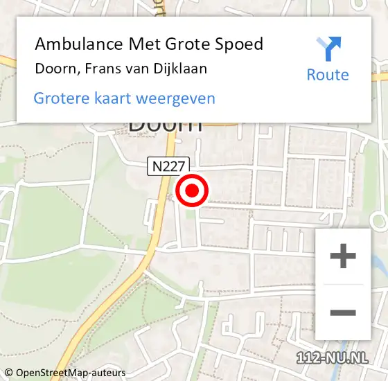 Locatie op kaart van de 112 melding: Ambulance Met Grote Spoed Naar Doorn, Frans van Dijklaan op 15 december 2017 13:18