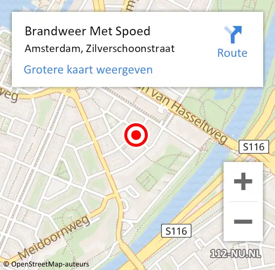 Locatie op kaart van de 112 melding: Brandweer Met Spoed Naar Amsterdam, Zilverschoonstraat op 15 december 2017 13:19