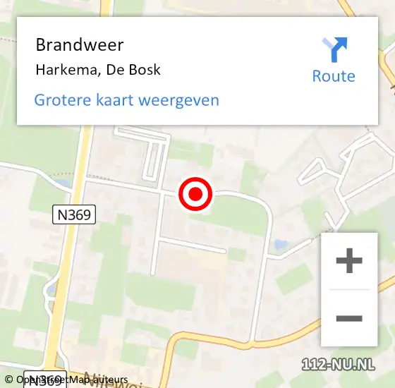 Locatie op kaart van de 112 melding: Brandweer Harkema, De Bosk op 15 december 2017 15:16