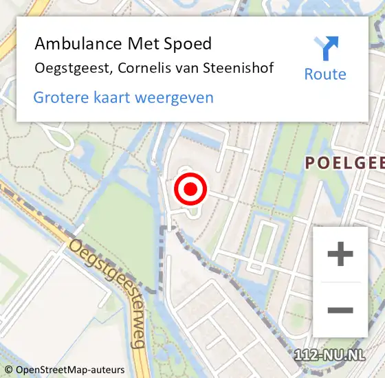 Locatie op kaart van de 112 melding: Ambulance Met Spoed Naar Oegstgeest, Cornelis van Steenishof op 15 december 2017 15:17
