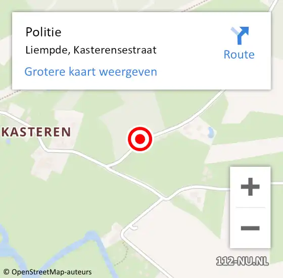 Locatie op kaart van de 112 melding: Politie Liempde, Kasterensestraat op 15 december 2017 15:24