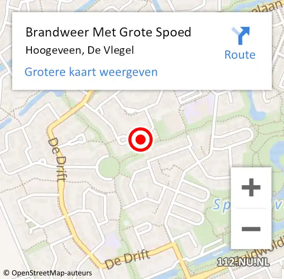 Locatie op kaart van de 112 melding: Brandweer Met Grote Spoed Naar Hoogeveen, De Vlegel op 15 december 2017 15:45