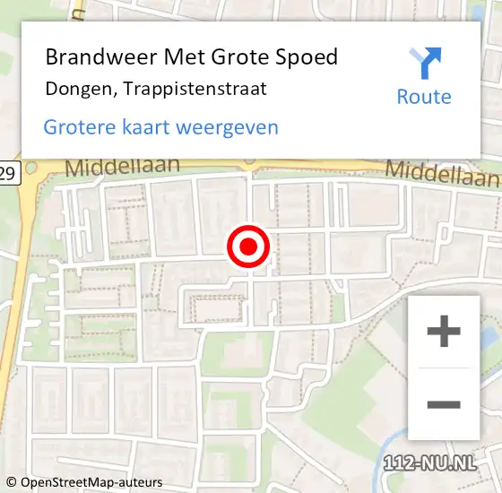 Locatie op kaart van de 112 melding: Brandweer Met Grote Spoed Naar Dongen, Trappistenstraat op 15 december 2017 16:03