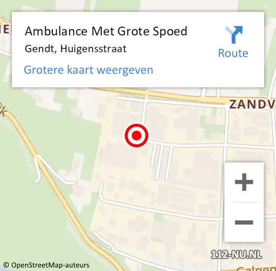 Locatie op kaart van de 112 melding: Ambulance Met Grote Spoed Naar Gendt, Huigensstraat op 15 december 2017 17:11