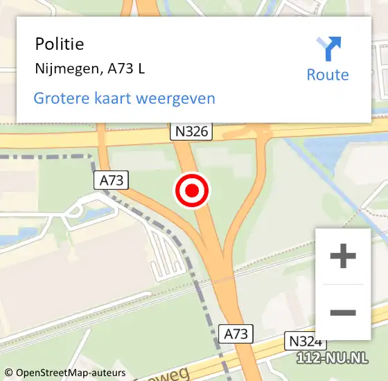 Locatie op kaart van de 112 melding: Politie Nijmegen, A73 L op 15 december 2017 17:38