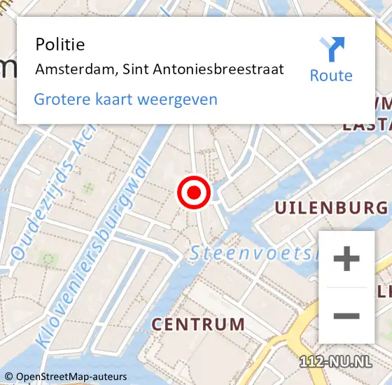 Locatie op kaart van de 112 melding: Politie Amsterdam, Sint Antoniesbreestraat op 15 december 2017 17:39