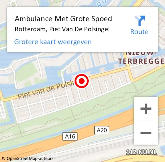 Locatie op kaart van de 112 melding: Ambulance Met Grote Spoed Naar Rotterdam, Piet Van De Polsingel op 15 december 2017 18:20