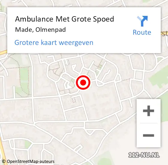 Locatie op kaart van de 112 melding: Ambulance Met Grote Spoed Naar Made, Olmenpad op 15 december 2017 18:42