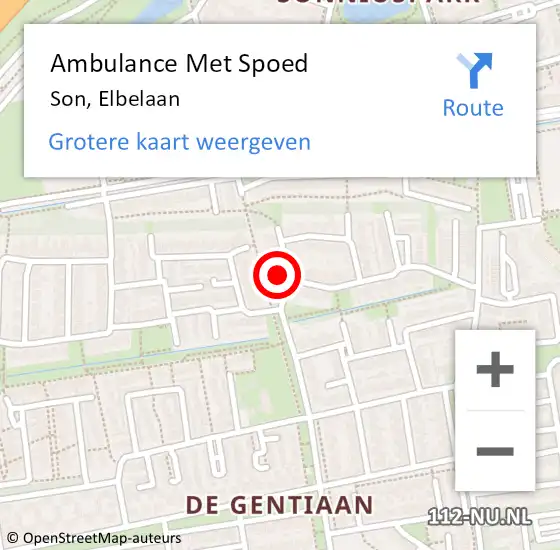 Locatie op kaart van de 112 melding: Ambulance Met Spoed Naar Son, Elbelaan op 15 december 2017 18:53