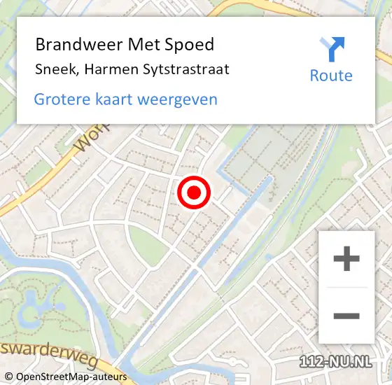 Locatie op kaart van de 112 melding: Brandweer Met Spoed Naar Sneek, Harmen Sytstrastraat op 15 december 2017 19:08