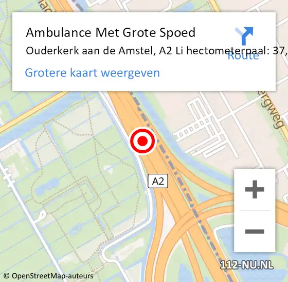 Locatie op kaart van de 112 melding: Ambulance Met Grote Spoed Naar Ouderkerk aan de Amstel, A2 Li hectometerpaal: 37,3 op 15 december 2017 19:10
