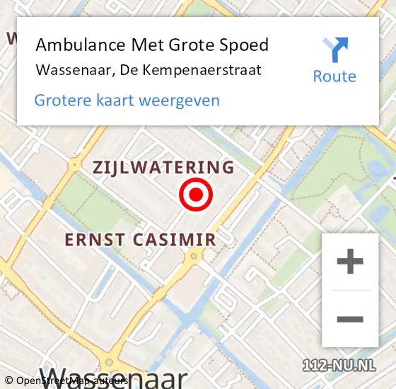 Locatie op kaart van de 112 melding: Ambulance Met Grote Spoed Naar Wassenaar, De Kempenaerstraat op 15 december 2017 19:54