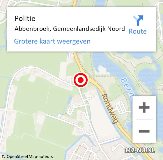 Locatie op kaart van de 112 melding: Politie Abbenbroek, Gemeenlandsedijk Noord op 10 februari 2014 07:42