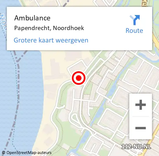 Locatie op kaart van de 112 melding: Ambulance Papendrecht, Noordhoek op 15 december 2017 22:11