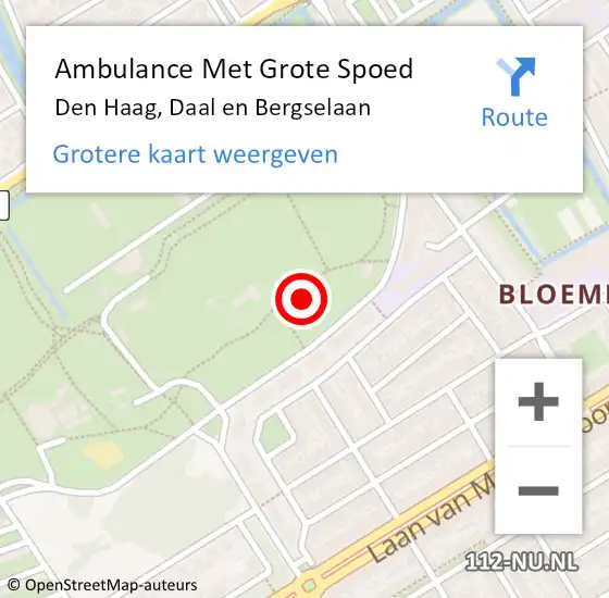 Locatie op kaart van de 112 melding: Ambulance Met Grote Spoed Naar Den Haag, Daal en Bergselaan op 15 december 2017 22:11