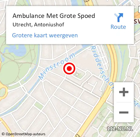 Locatie op kaart van de 112 melding: Ambulance Met Grote Spoed Naar Utrecht, Antoniushof op 15 december 2017 23:15