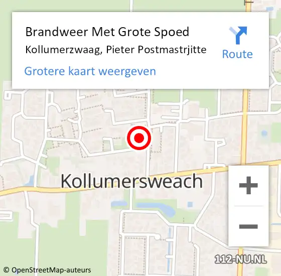 Locatie op kaart van de 112 melding: Brandweer Met Grote Spoed Naar Kollumerzwaag, Pieter Postmastrjitte op 16 december 2017 06:13