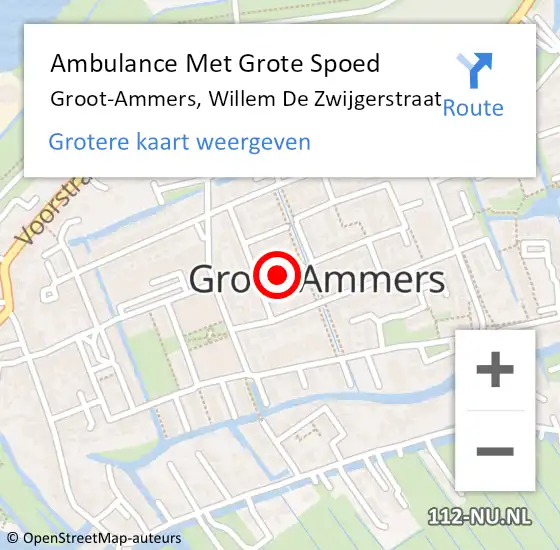 Locatie op kaart van de 112 melding: Ambulance Met Grote Spoed Naar Groot-Ammers, Willem De Zwijgerstraat op 16 december 2017 07:08