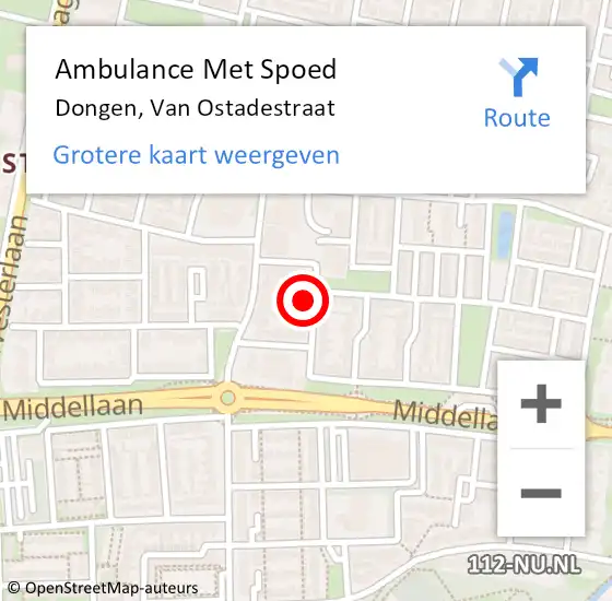 Locatie op kaart van de 112 melding: Ambulance Met Spoed Naar Dongen, Van Ostadestraat op 16 december 2017 07:19