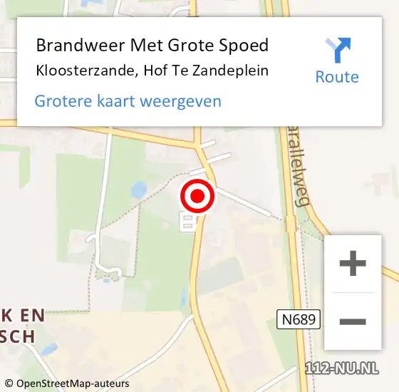 Locatie op kaart van de 112 melding: Brandweer Met Grote Spoed Naar Kloosterzande, Hof Te Zandeplein op 16 december 2017 08:33